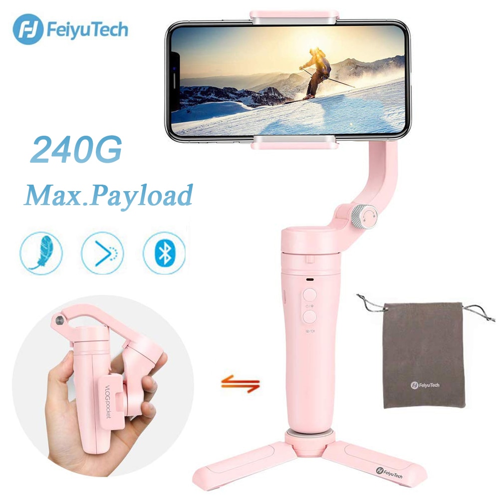 FeiyuTech Vlog  Ʈ  Gimbal 3  ڵ  Gimbal Pink Foldable Stabilizer for ȵ̵ 240g ̷ε